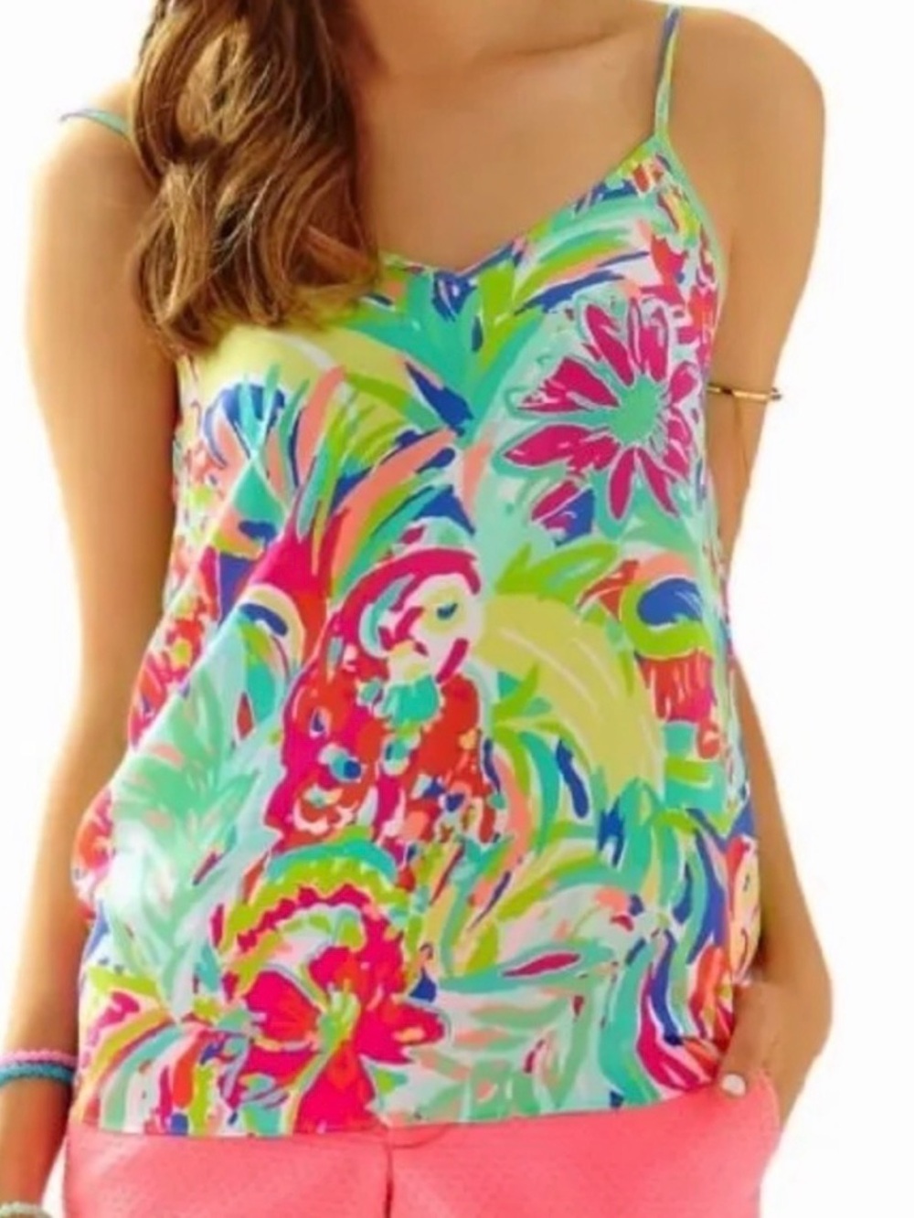Lily Pulitzer Zoe Silk Bright Tropical Print Casa Cabana Leaf Tank Top A5